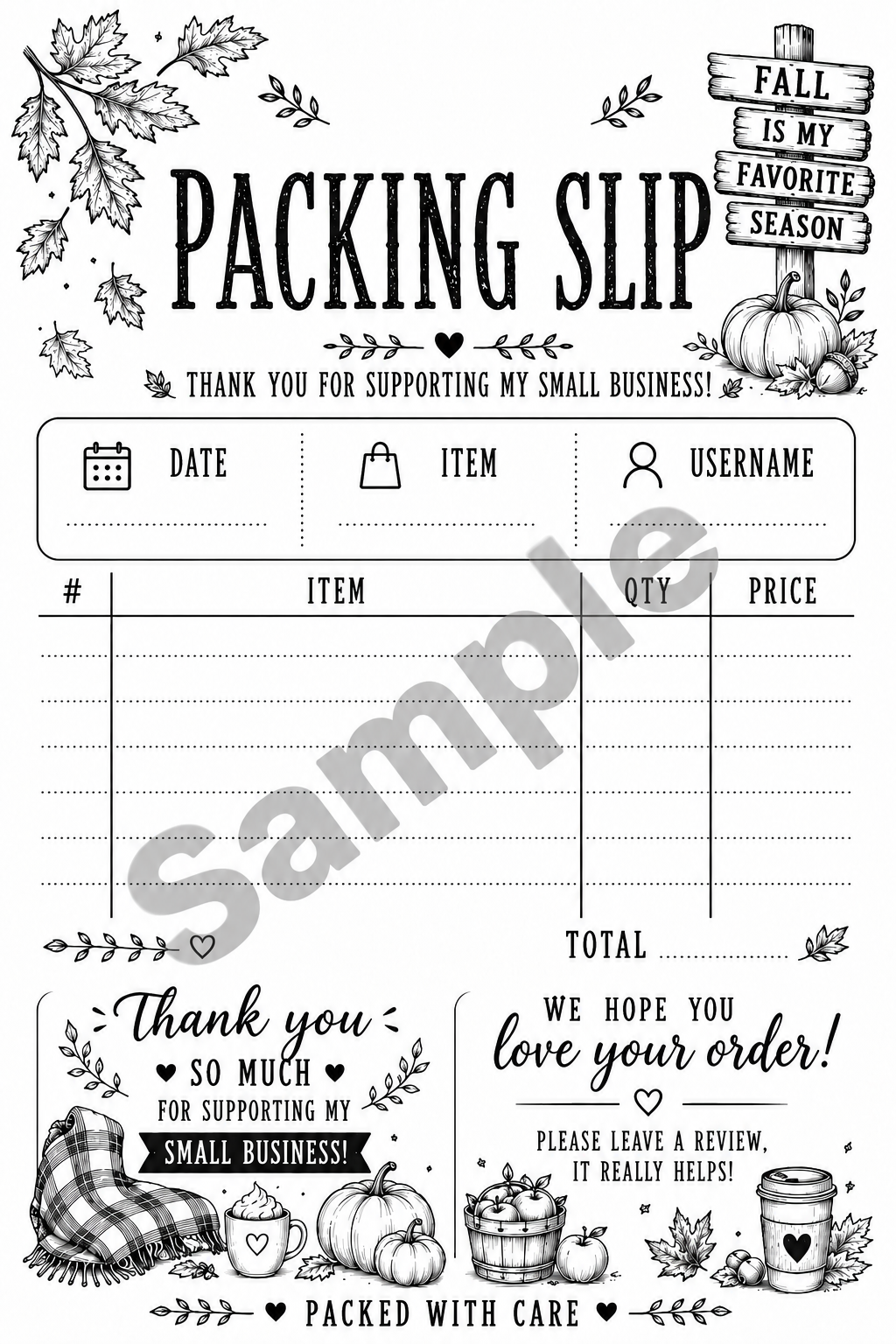 Fall Season Sign Packing Slip