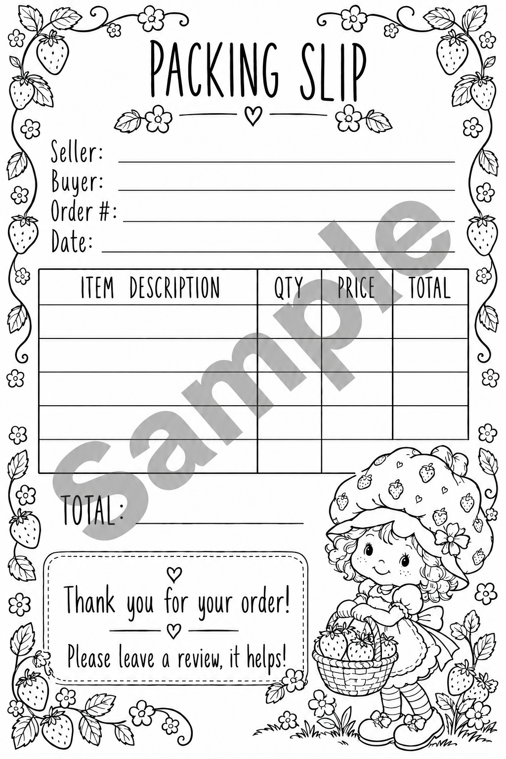 Strawberry Shortcake Packing Slips