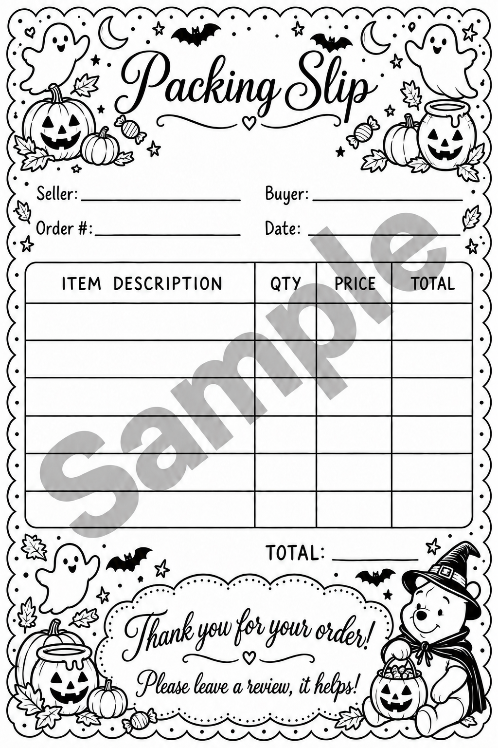 Halloween Pooh Bear Packing Slips