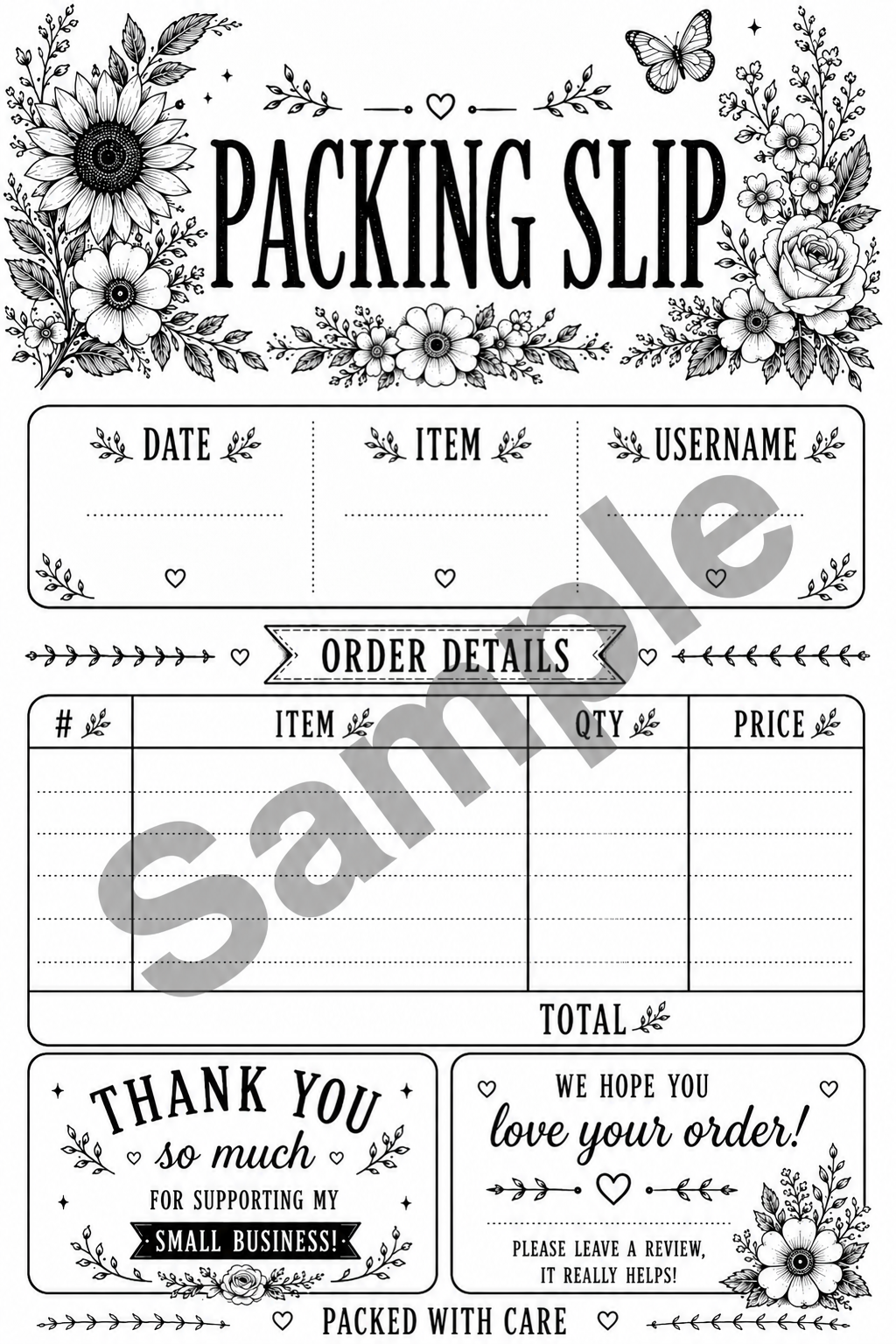 Floral Packing Slips