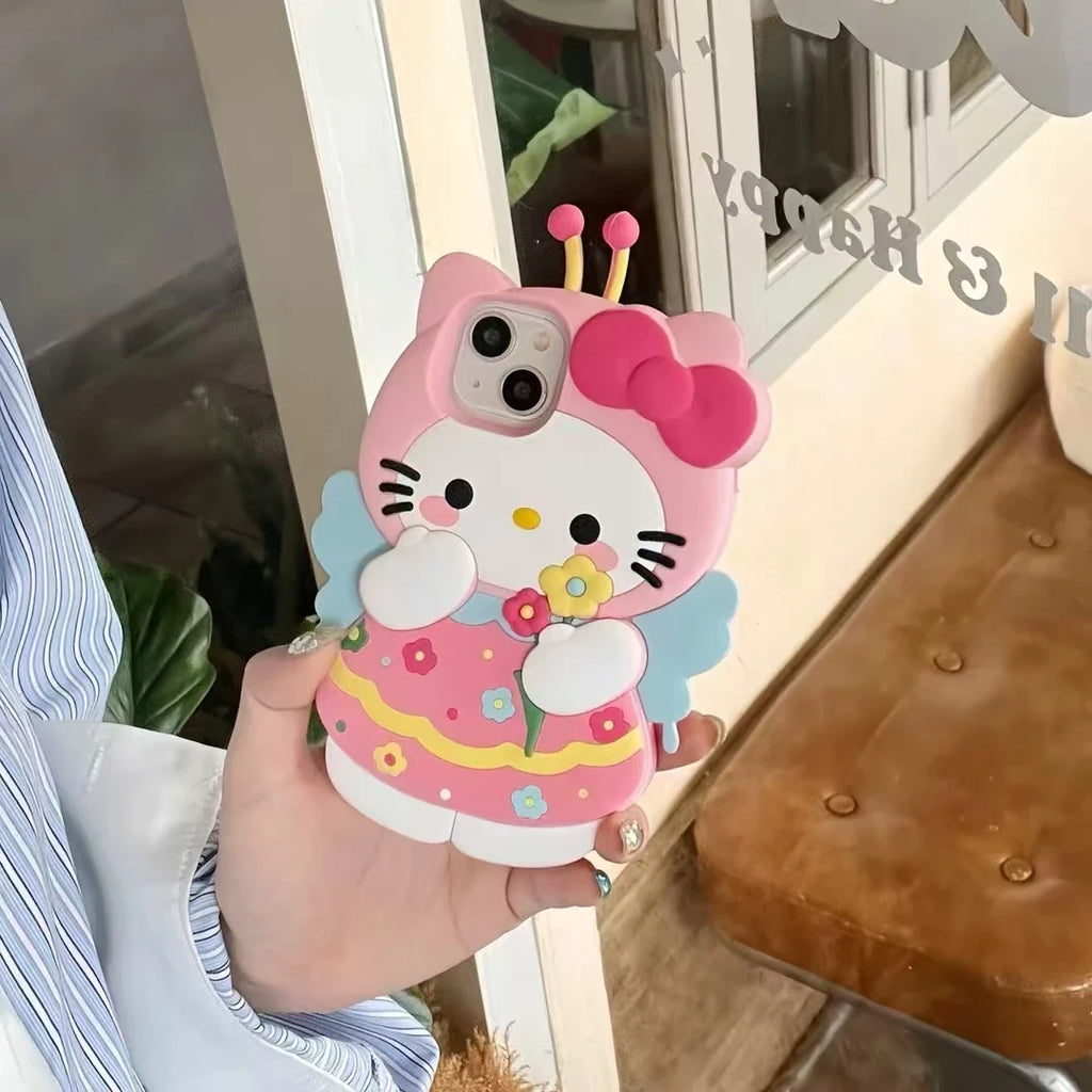 Kawaii Pink Bee Sanrios Hello Kitty Stereoscopic Phone Case