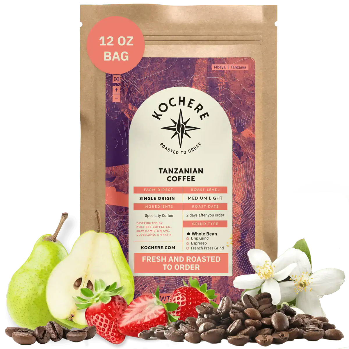 Kochere Coffee Tanzanian Mbeya AB Medium-Light Roast - Pear, Floral, Jasmine Notes