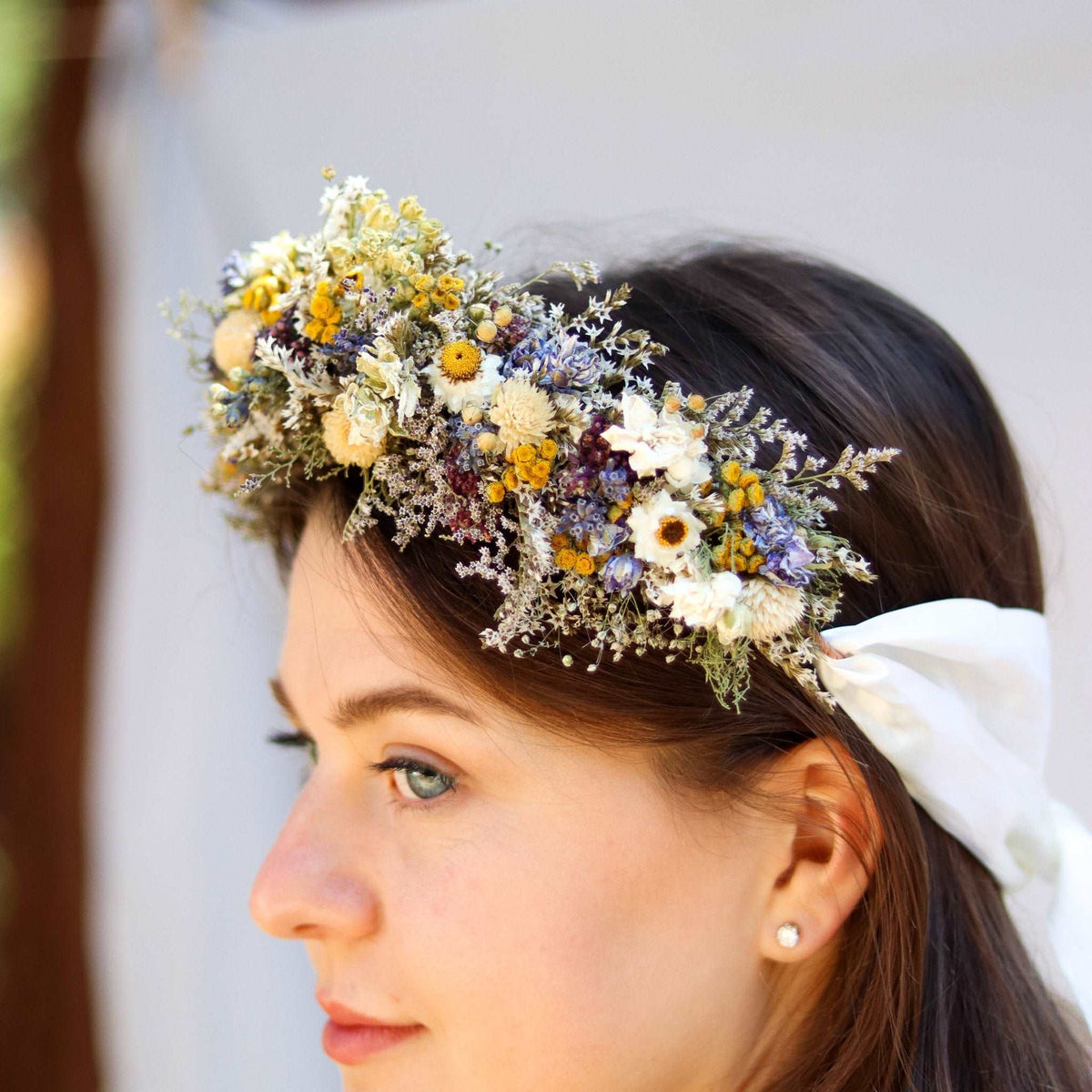 Dried Flower Bouquet – Blue Larkspur, Yarrow, Daisies & Eucalyptus – Rustic Farm-Grown California Wedding & Home Décor Arrangement