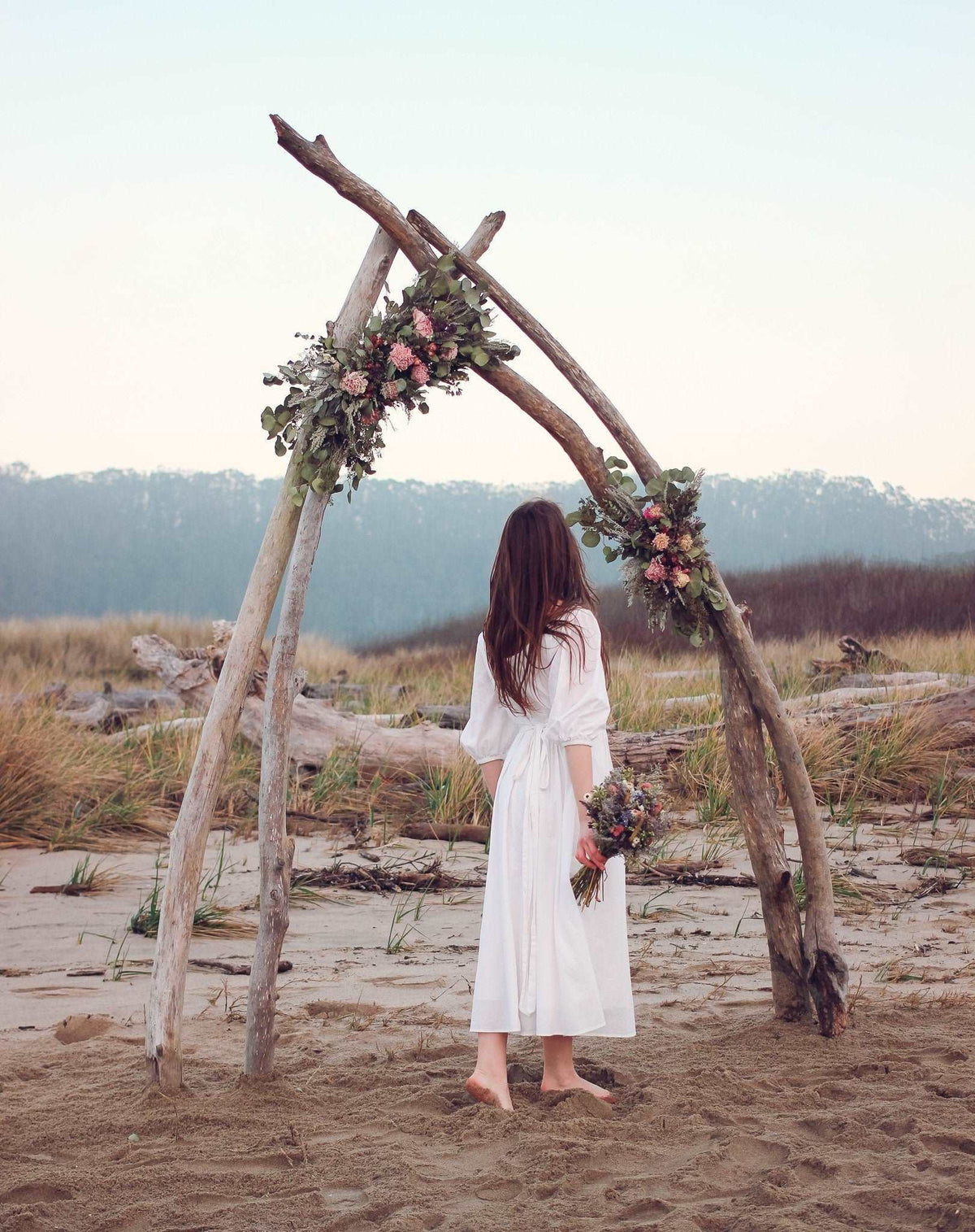 Boho Eucalyptus and Peony Wedding Arch Arrangement