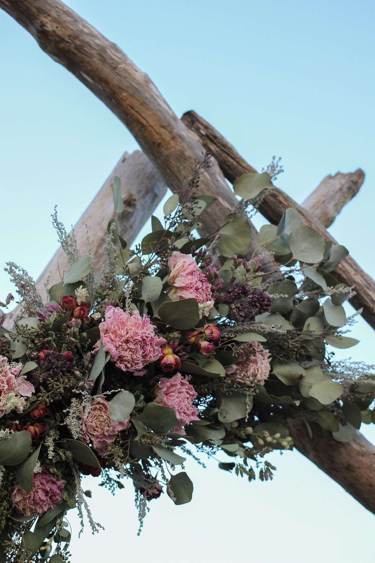 Boho Eucalyptus and Peony Wedding Arch Arrangement