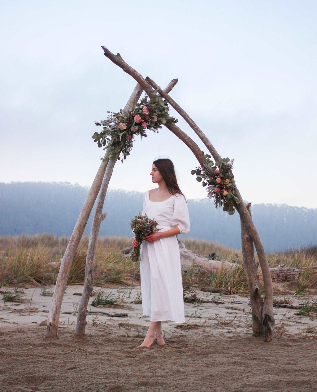 Boho Eucalyptus and Peony Wedding Arch Arrangement