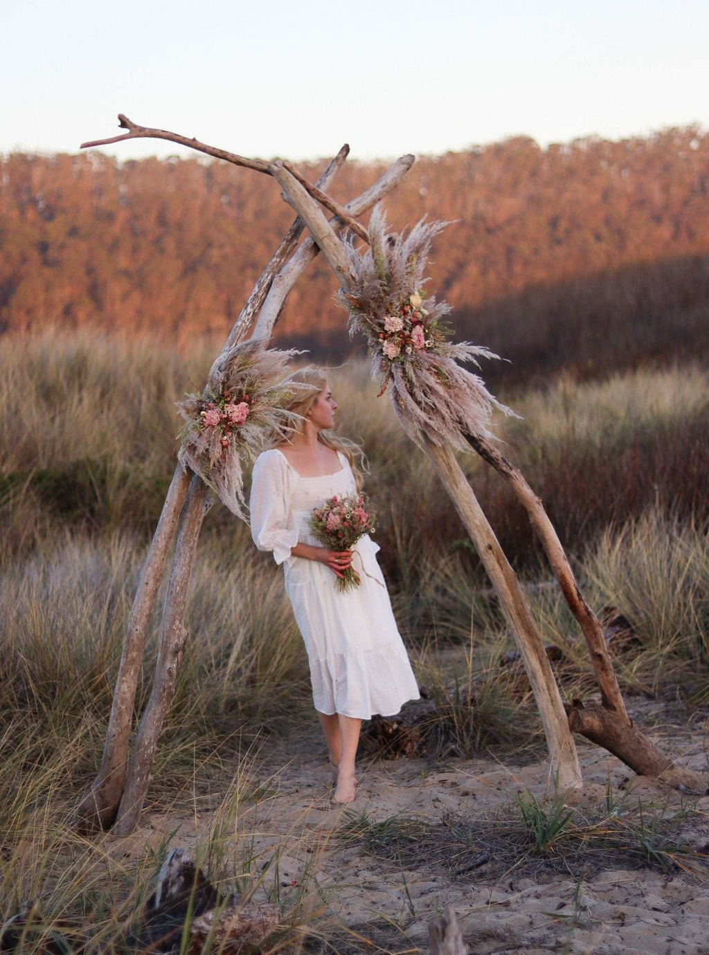 Boho Pampas and Peony Wedding Arch Arrangement