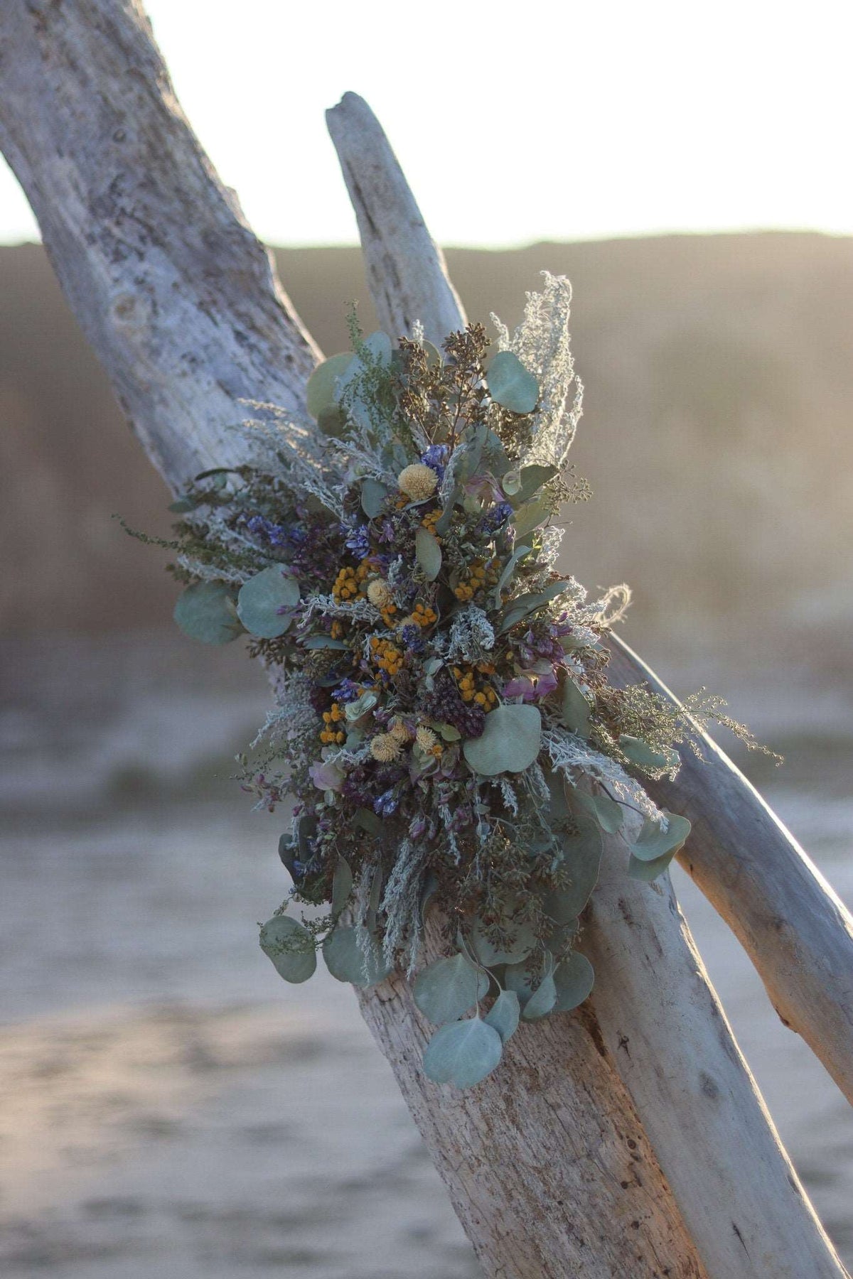 Boho Eucalyptus and Tansy Wedding Arch Arrangement