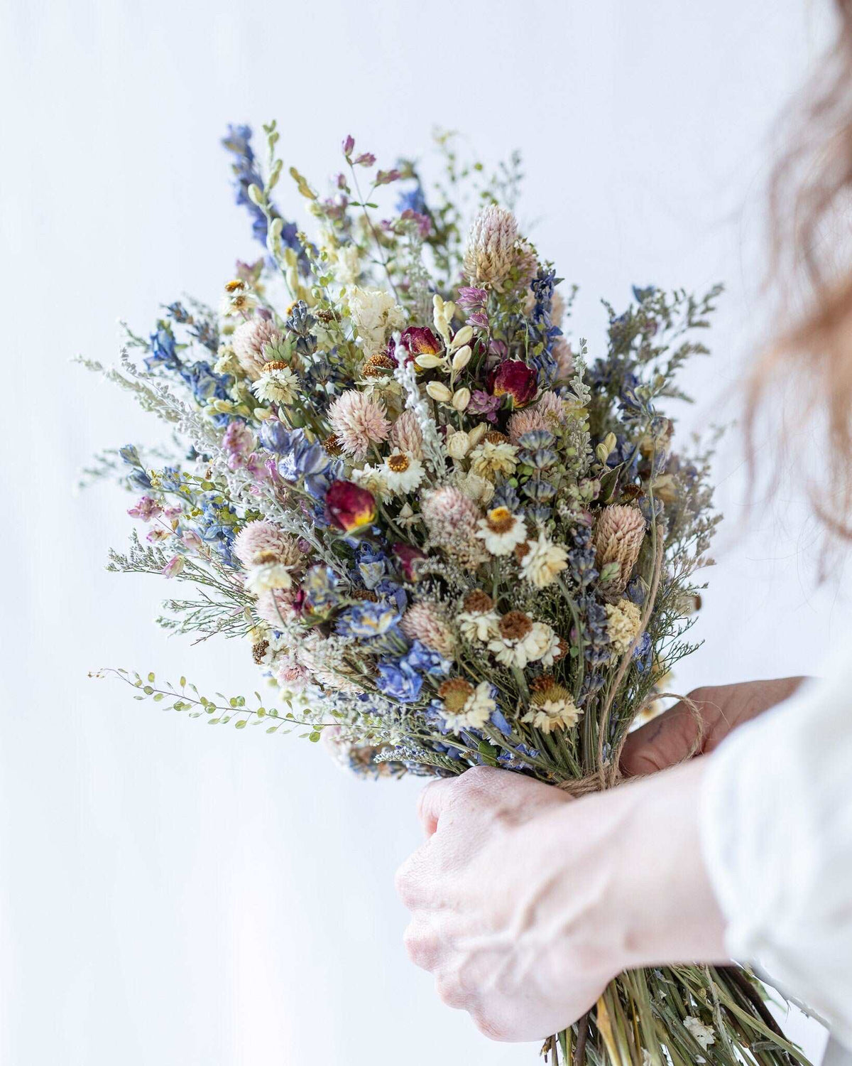 Dried Flower Boutonniere with Red Roses & Blue Lavender / Bridal bouquet for Wedding / Rustic Boho and Bridesmaid bouquet / Wildflowers