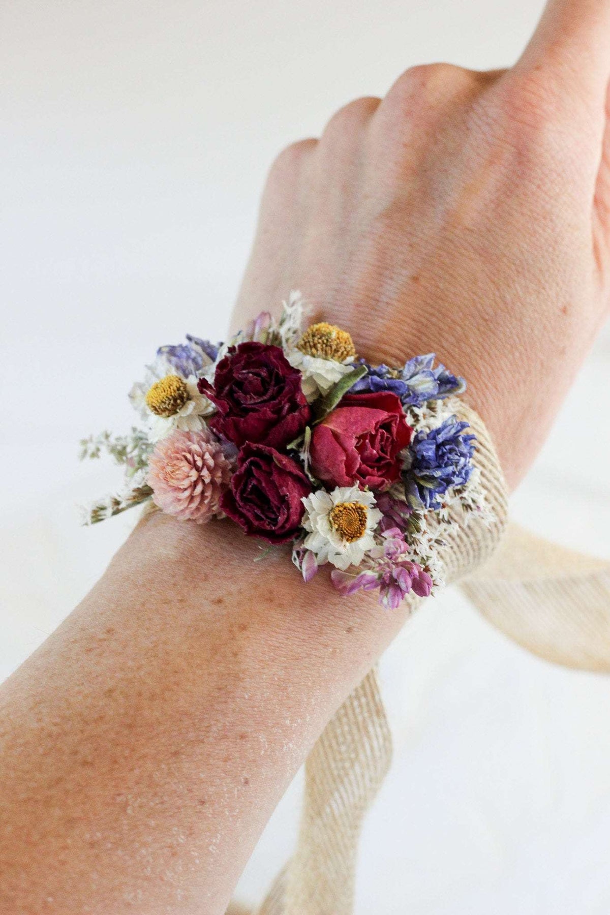 Dried Flower Boutonniere with Red Roses & Blue Lavender / Bridal bouquet for Wedding / Rustic Boho and Bridesmaid bouquet / Wildflowers
