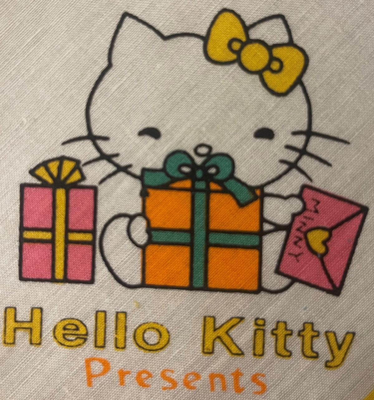 Vintage 1980s Hello Kitty Cotton Napkin Handkerchief 🎀 Yellow - Sanrio Japan NOS
