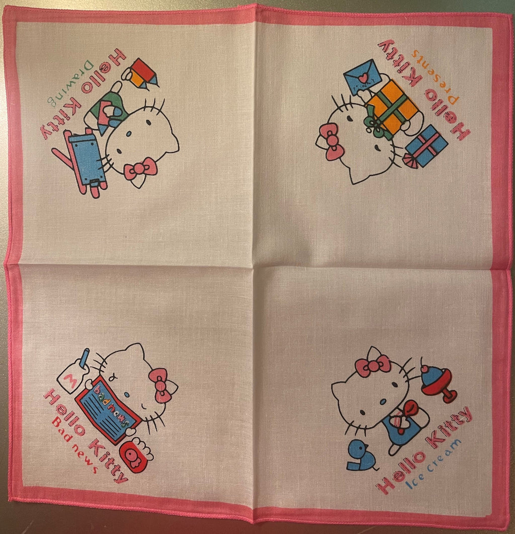 Vintage 1980s Hello Kitty Cotton Napkin Handkerchief 🎀 Pink - Sanrio Japan NOS