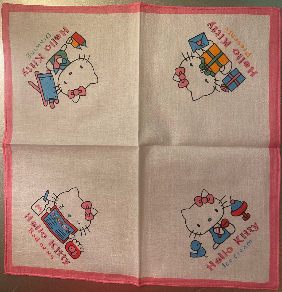 Vintage 1980s Hello Kitty Cotton Napkin Handkerchief 🎀 Pink - Sanrio Japan NOS