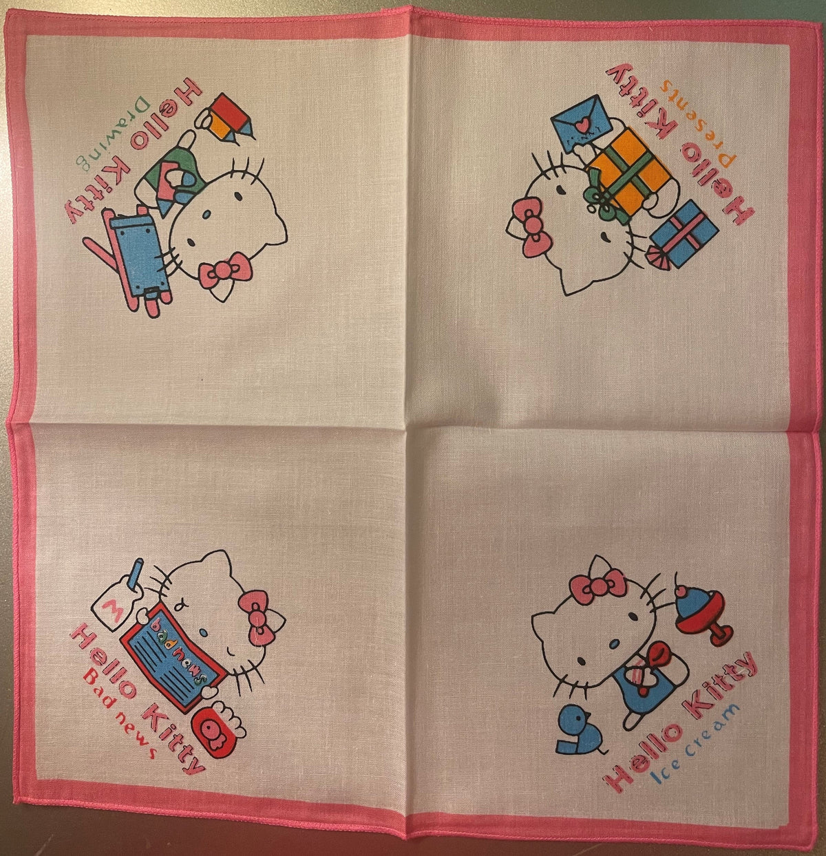 Vintage 1980s Hello Kitty Cotton Napkin Set 🎀 Pink Blue Yellow Sanrio NOS