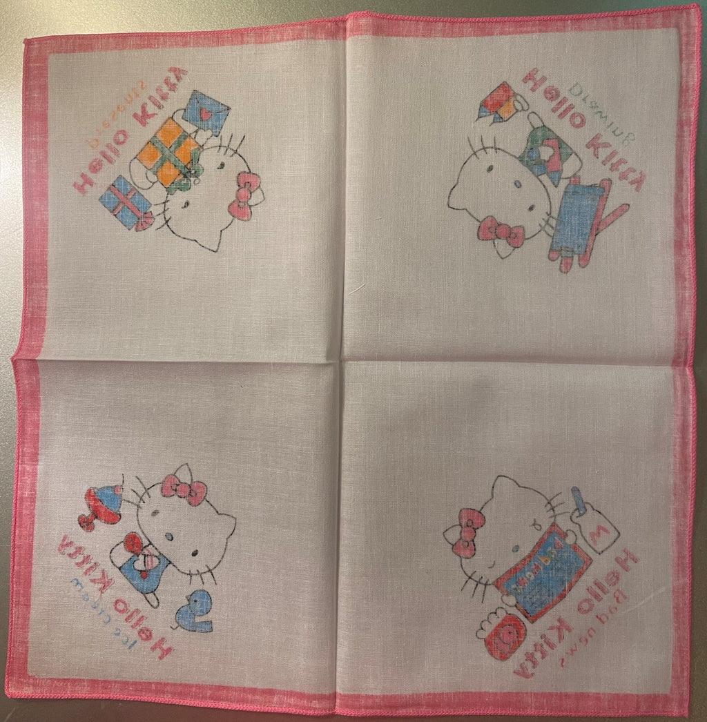 Vintage 1980s Hello Kitty Cotton Napkin Handkerchief 🎀 Pink - Sanrio Japan NOS