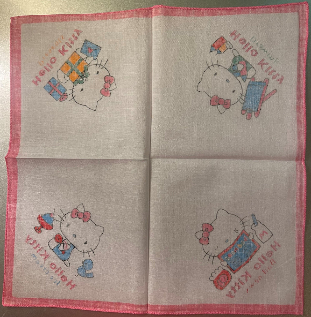 Vintage 1980s Hello Kitty Cotton Napkin Handkerchief 🎀 Pink - Sanrio Japan NOS