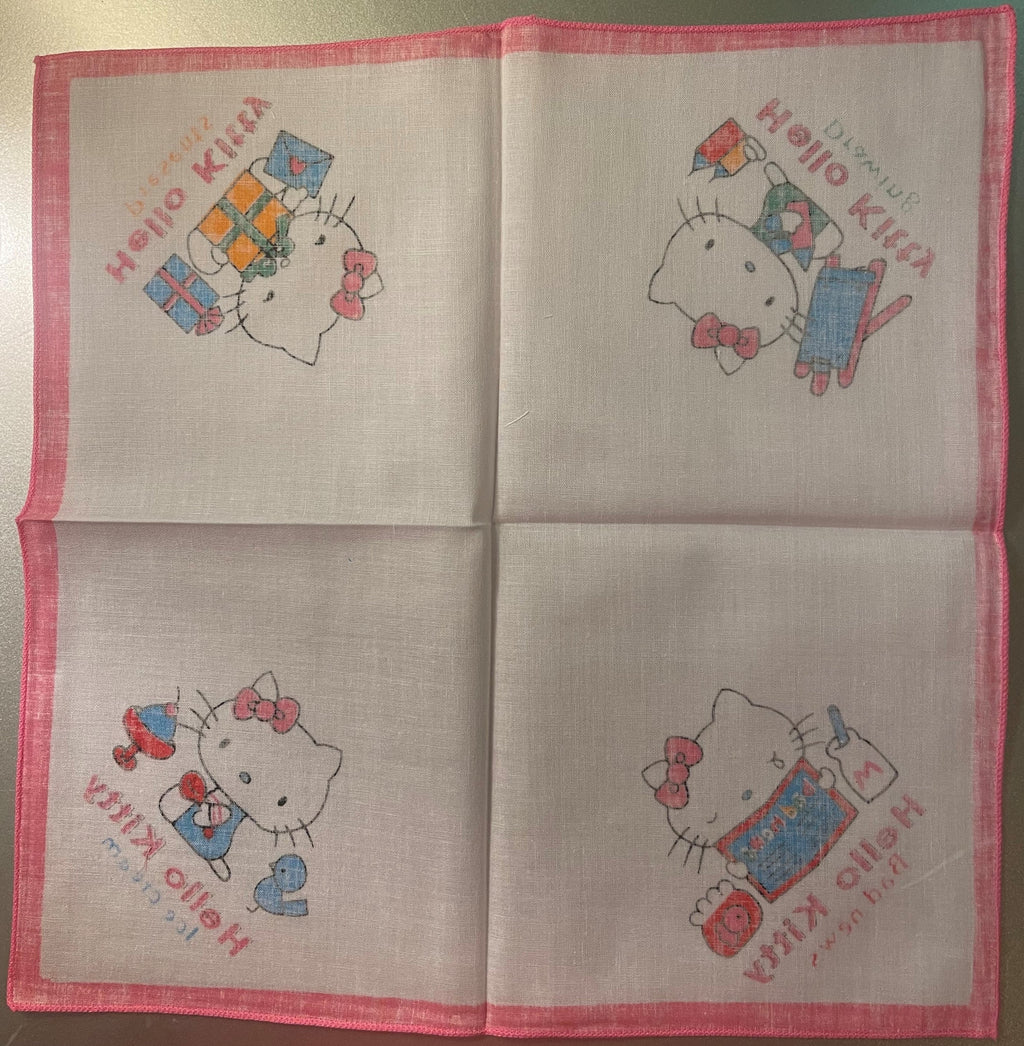 Vintage 1980s Hello Kitty Cotton Napkin Set 🎀 Pink Blue Yellow Sanrio NOS