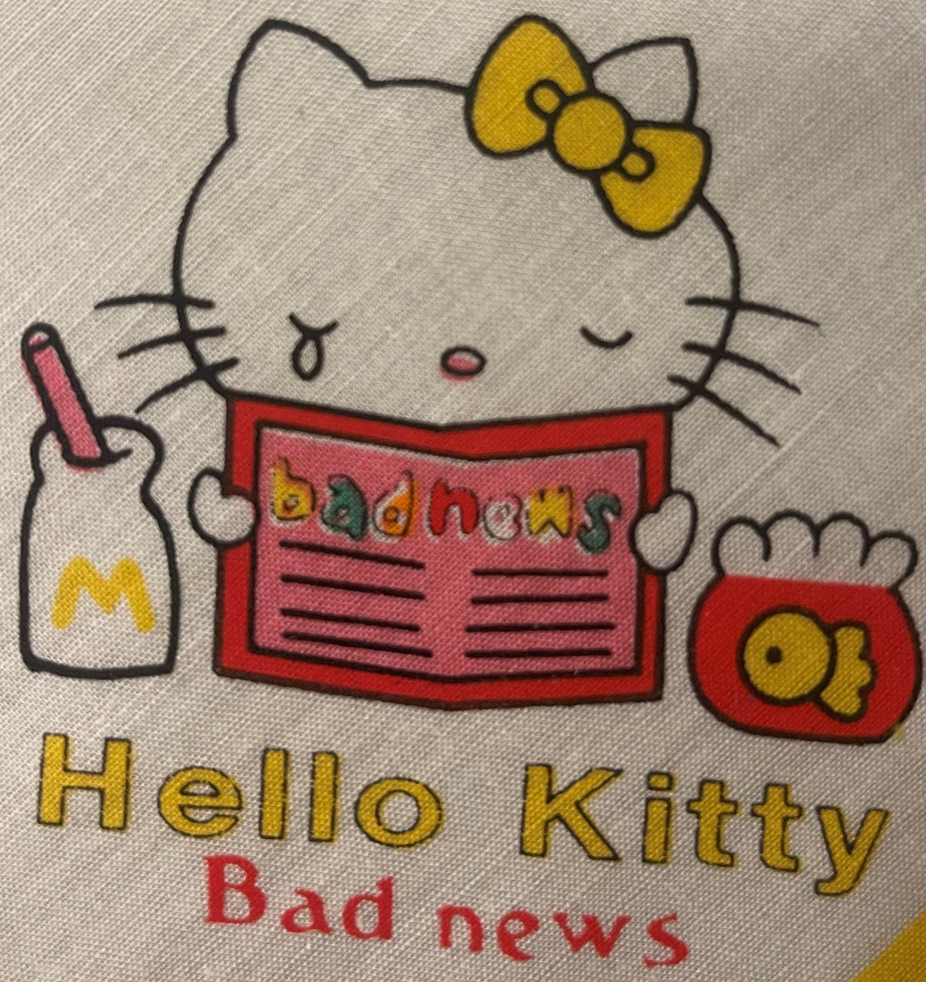 Vintage 1980s Hello Kitty Cotton Napkin Handkerchief 🎀 Yellow - Sanrio Japan NOS