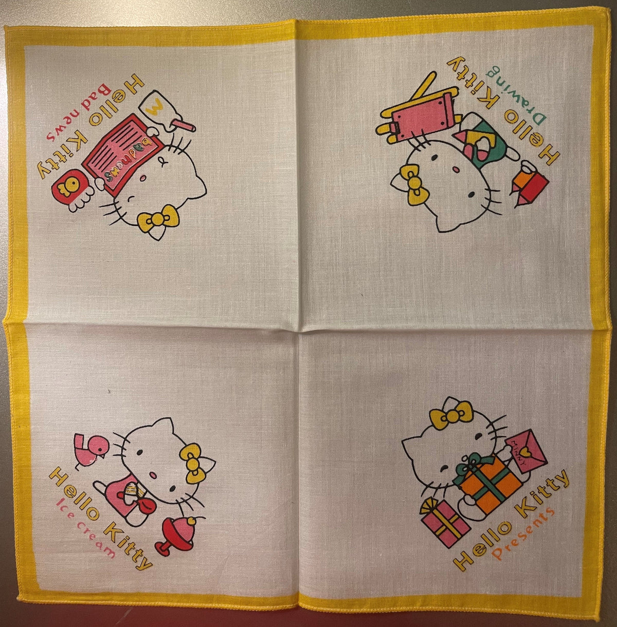 Vintage 1980s Hello Kitty Cotton Napkin Set 🎀 Pink Blue Yellow Sanrio NOS