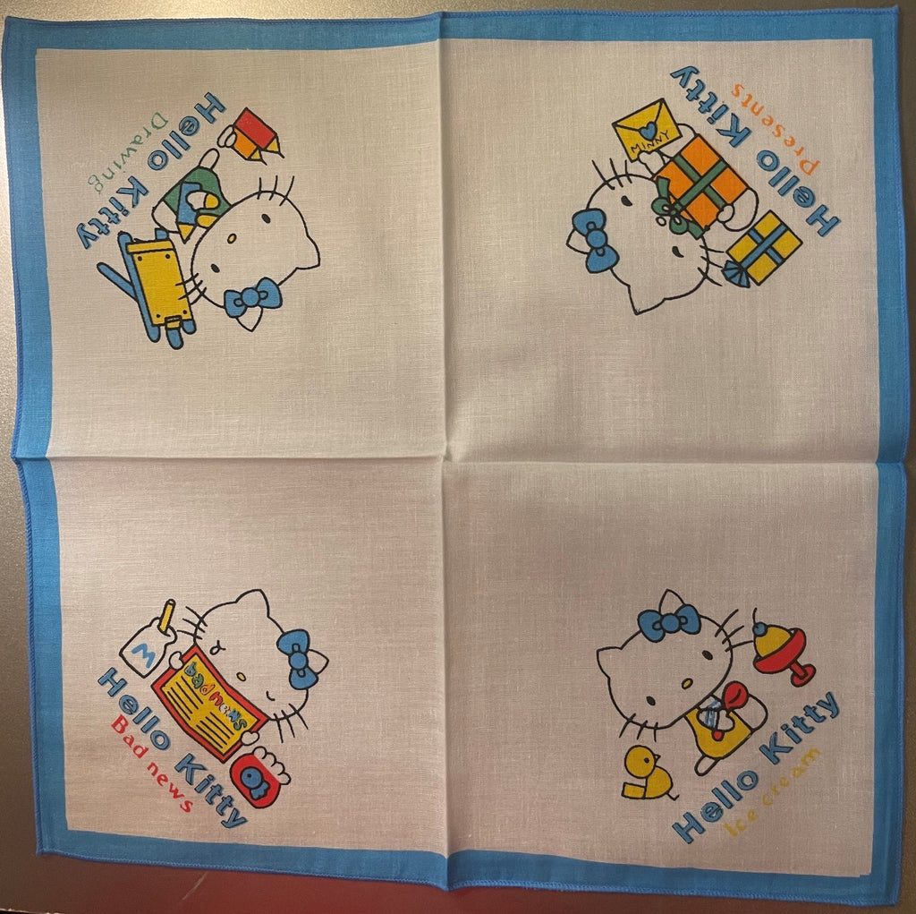 Vintage 1980s Hello Kitty Cotton Napkin Set 🎀 Pink Blue Yellow Sanrio NOS